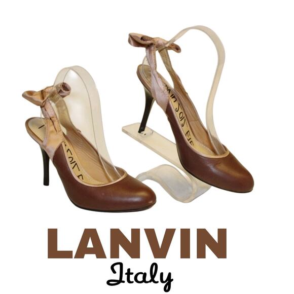 Lanvin Shoes - Lanvin Italy Made Womens 7.5 39.5 Brown Leather Slingbacks Stiletto Pumps Shoes